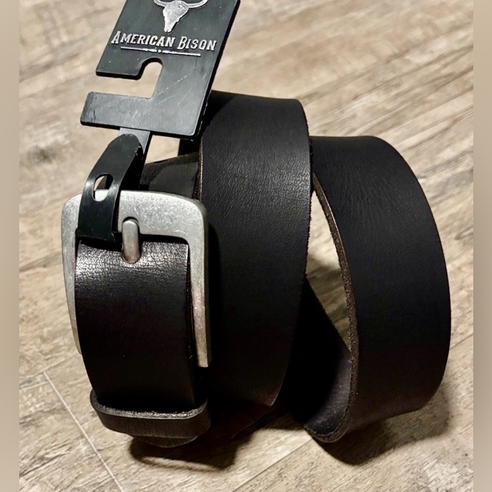 American Bison Genuine leather, dark brown, brushed nickle buckle. 5 hole belt